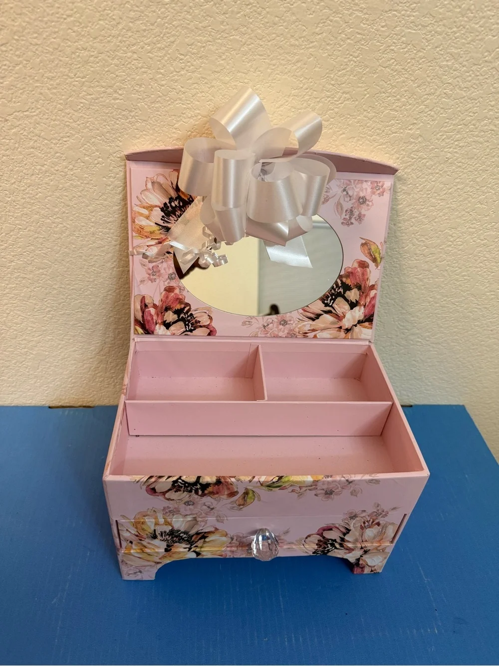 Pink Floral Jewelry Box with Mirror